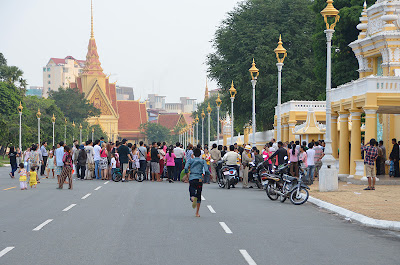 Death of King Norodom Sihanouk, first mourners at Royal Palace, Phnom Penh, Cambodia