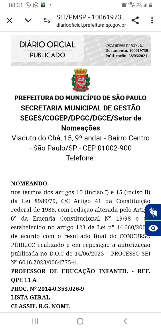 Nomeação de professor de educação infantil e  coordenador pedagógico