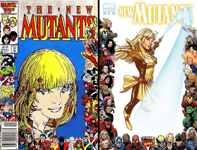 Then and Now: New Mutants Issue Number 45 from 1986 (Marvel Comics 25th Anniversary Variant Cover Artwork featuring Magik) and New Mutants Issue Number 4 from 2009 (Marvel Comics 70th Anniversary Variant Cover Artwork featuring Magik)