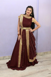 Akshitha Beautiful Photos In Maroon Color Long Dress