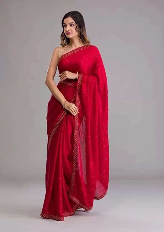 New Crepe Woven Saree With Blouse Piece