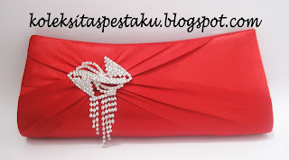 Handmade Tas Pesta Dompet Clutch Bag Merah Bross Elegant