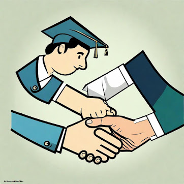 Illustration of a handshake between a student and a banker, symbolizing the loan approval process.