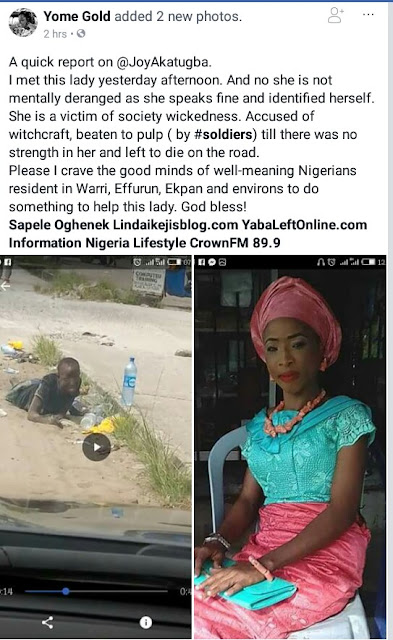  Photos: Lady accused of witchcraft in Sapele, allegedly brutally beaten by soldiers and left to die on the street