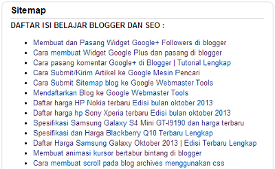 Membuat Sitemap / Daftar Isi Artikel di Halaman Blogger