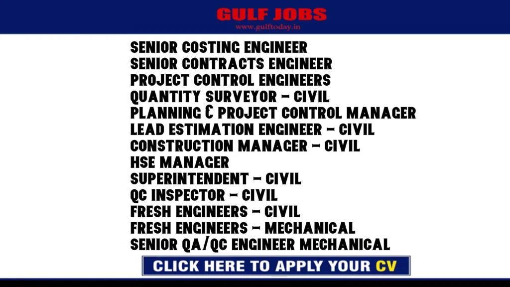 UAE Jobs-Senior Costing Engineer-Senior Contracts Engineer-Project Control Engineers-Quantity Surveyor - Civil-Planning & Project Control Manager-Lead Estimation Engineer - Civil-Construction Manager - Civil-HSE Manager-Superintendent - Civil-QC Inspector - Civil-Fresh Engineers - Civil-Fresh Engineers - Mechanical-Senior QA/QC Engineer Mechanical