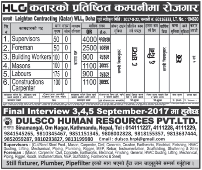 Jobs in Qatar for Nepali, Salary Rs 1,12,720