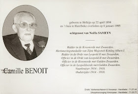 Bidprentje van oud-strijder/vuurkruiser Camille Benoit 1894-1995