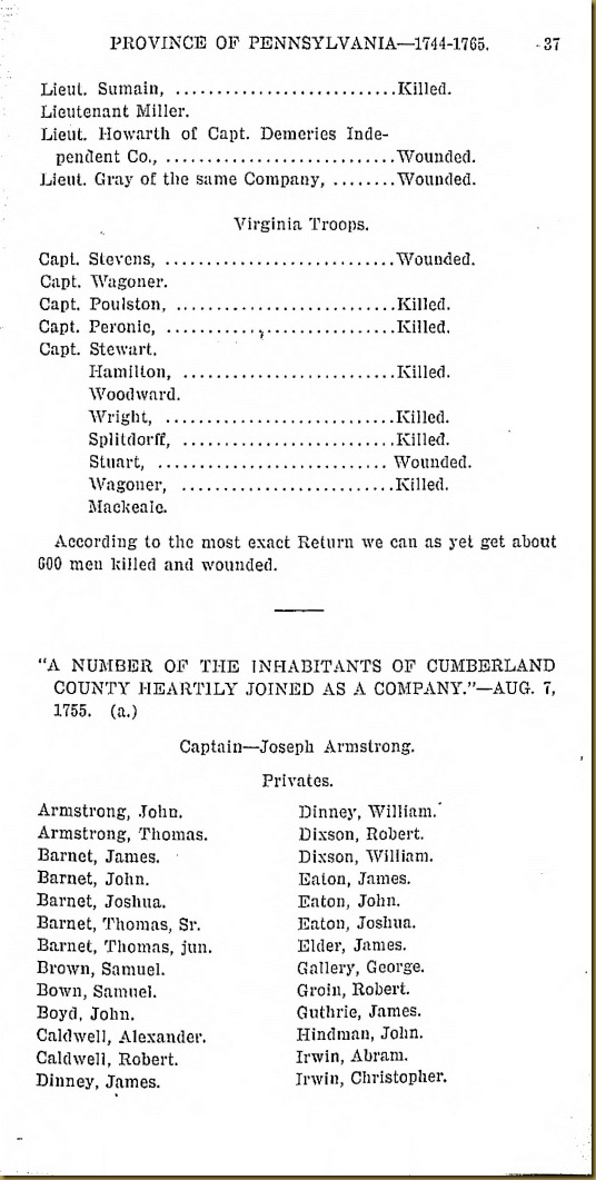 Pennyslvania Archives Series 5 Volumne I Officers and Soliders in the Service of the Providence of Pennsylvania 1744-1765 Page 37