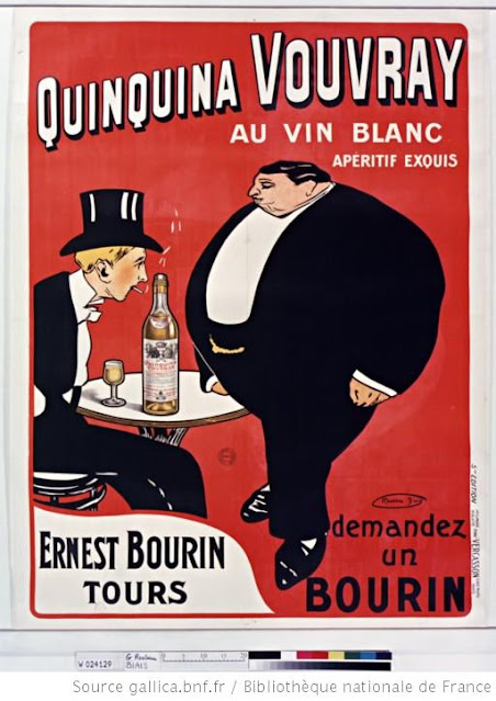 Vintage poster advertising Bourin's Quinina Vouvray aperitif, collection of Gallica, Bibliotheque Nationale de France.