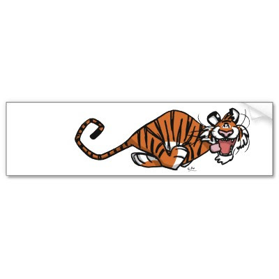 Cartoon Running Tiger bumper sticker by Lioness_Graphics. Go Tiger !