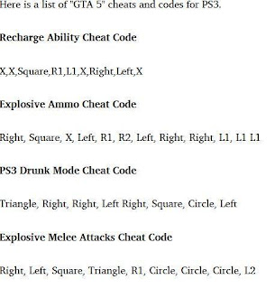 Grand Theft Auto 5 Cheats codes for PS3