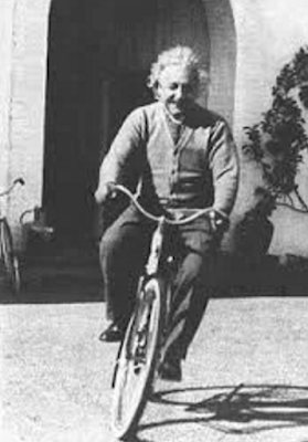 Einstein riding a bike, Santa Barbara, California