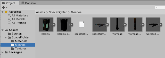 Navigating to the meshes folder in the Project panel