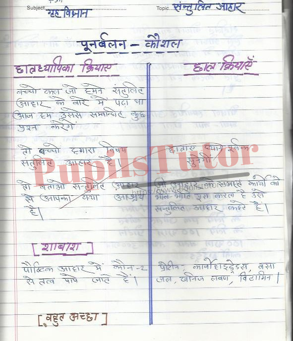 Santulit Aahar Lesson Plan | Balanced Diet Lesson Plan In Hindi For Class 6th To 9 – (Page And Image Number 1) – Pupils Tutor