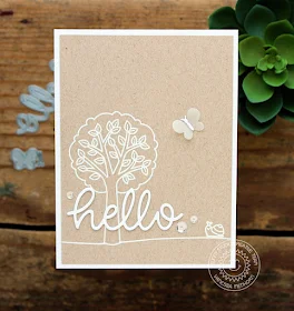 Sunny Studio Stamps: Hello Word Die Summer Picnic Simple Kraft and White Hello Card by Vanessa Menhorn