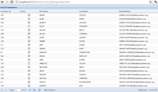 ExtJs 4 Grid Editing Tutorial using the CellEditing plugin, Java servlet and MySQL