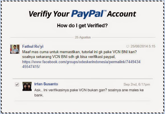  Verifikasi PayPal Menggunakan VCN BNI