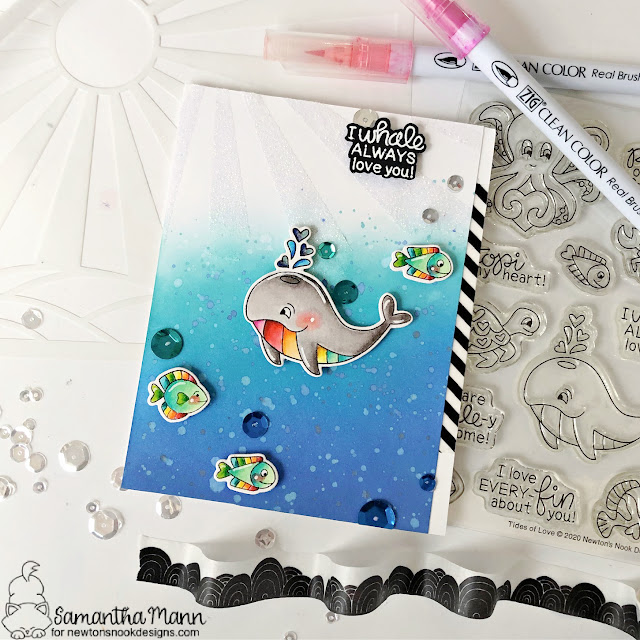 Loving Whale Card by Samantha Mann | Tides of Love Stamp Set and Sunscape Stencil by Newton's Nook Designs #newtonsnook #handmade