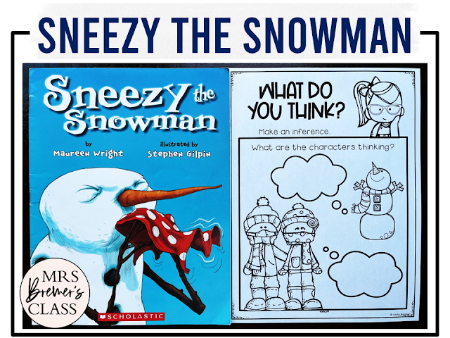 Sneezy the Snowman book activities unit with literacy printables, reading companion activities, lesson ideas, and a craft for winter in Kindergarten and First Grade