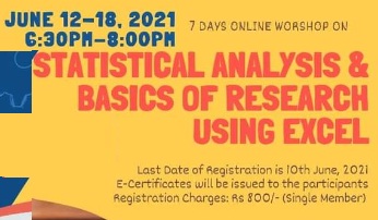 7 Days Online Workshop on Statistical Analysis & Basics of Research Using Excel from 12-18 June, 2021