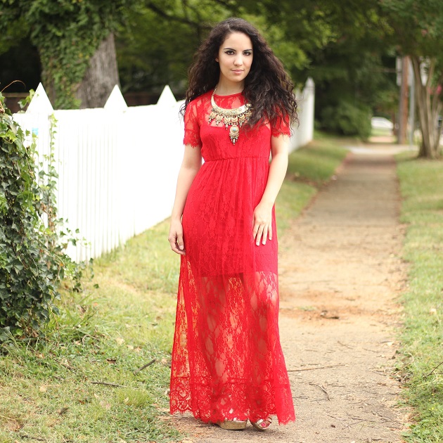 Red Lace Maxi Dress