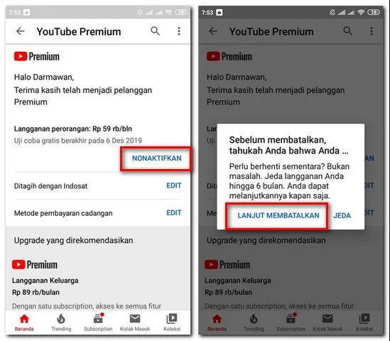 Cara Berhenti Langganan Youtube Premium di HP