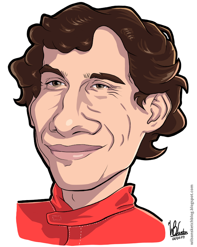 Cartoon caricature of Ayrton Senna.