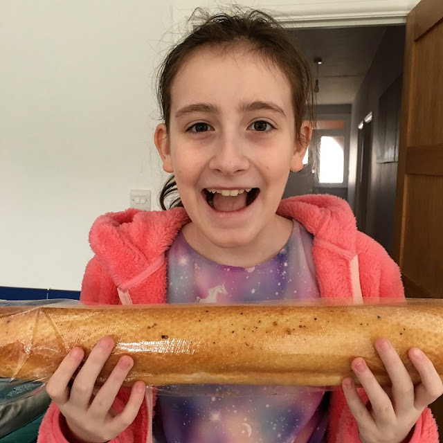 Sasha happy with her baguette