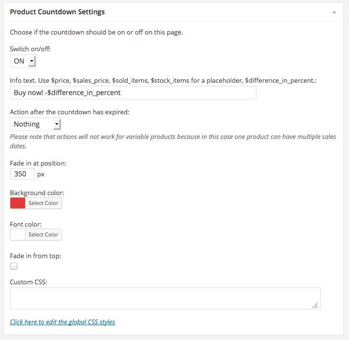 Product countdown wireless plugin