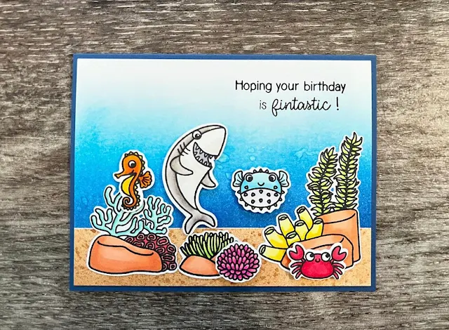 Sunny Studio Stamps: Fintastic Friends & Ocean View Customer Card by Lisa Anderson McBride