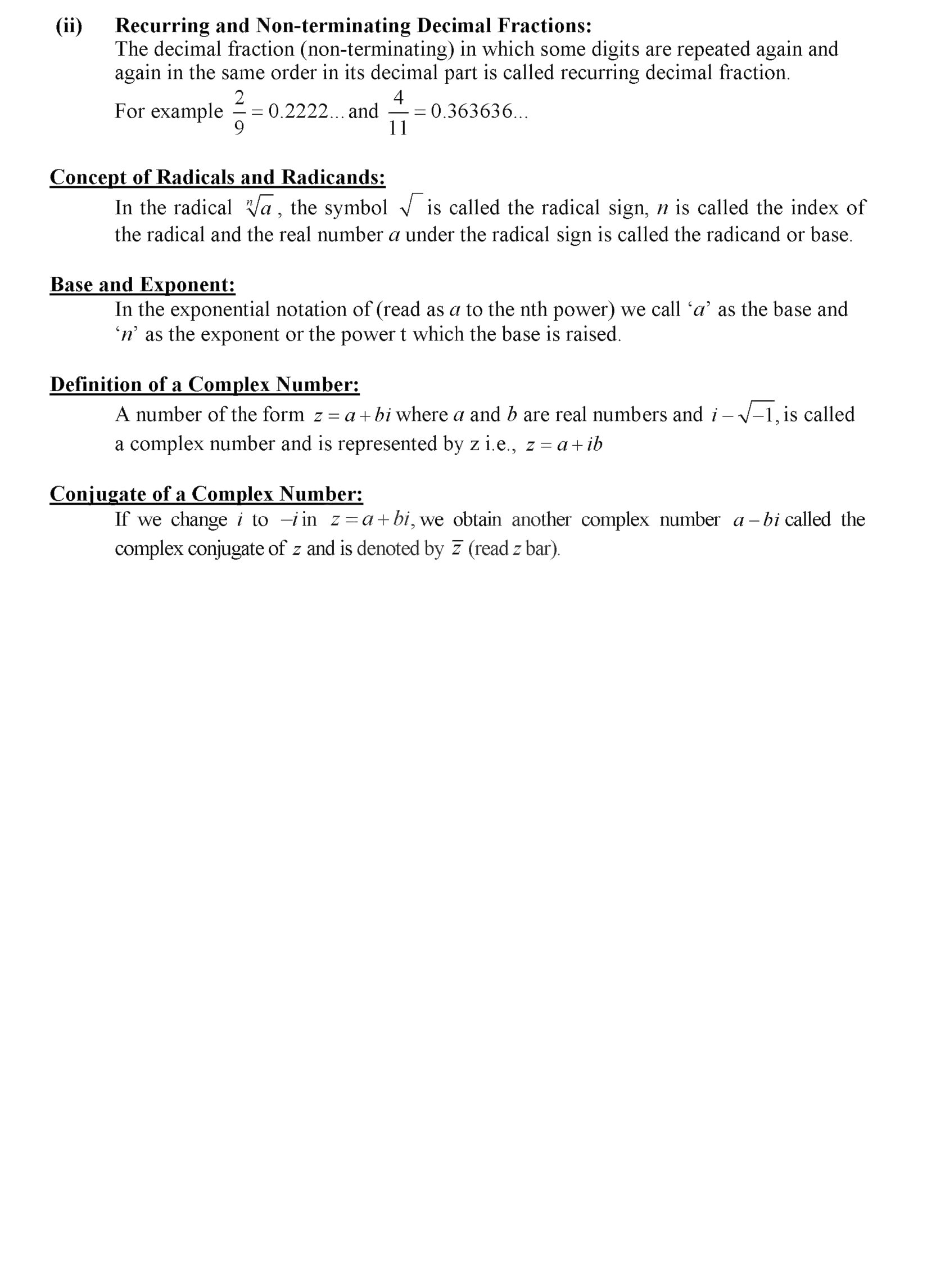 9th class Math Notes chapter Real and Complex Numbers   {Review Exercise 2}
