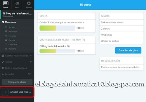 Añadir nueva alerta en Mention