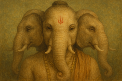 Lord Ganesha with three faces symbolising Brahma, Vishnu and Shiva like that in the iconography of Shri Datta