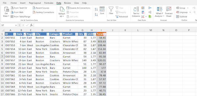 Excel Spreadsheet with Data