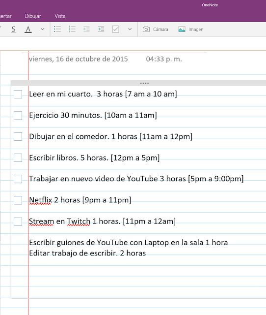 horario, oneNote, productividad