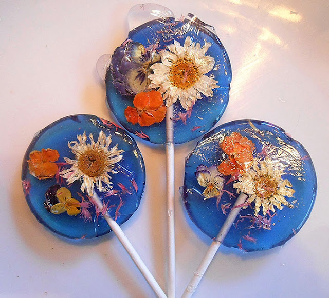 lollipops decorated with flower petals