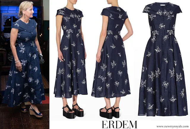 Countess of Wessex wore Erdem Clarisia Floral-Embroidered Linen Midi Dress