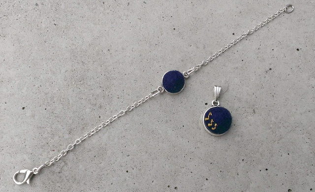 Denim blue felted bracelet and pendant