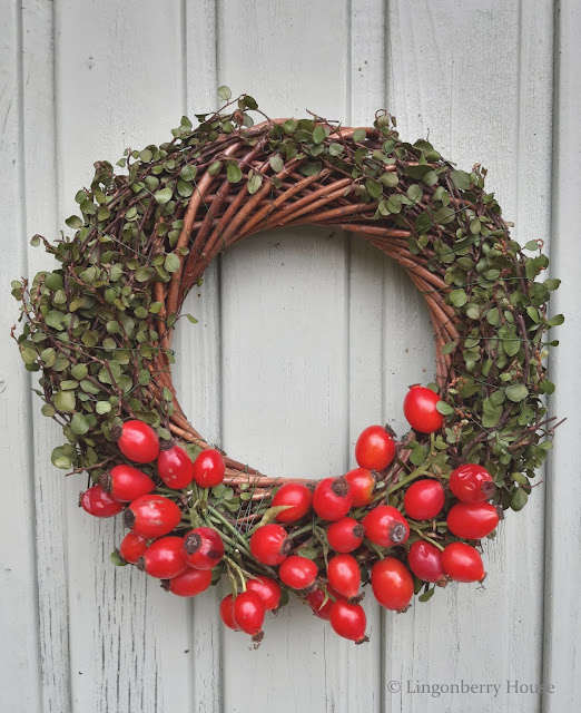 lingonberryhouse, DIY, kranssi, syksy, nature, rose hip, kiulukka wreath, tee itse