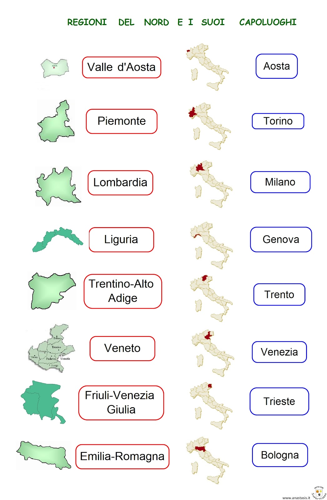 Paradiso delle mappe: Regioni del Nord e i suoi capoluoghi