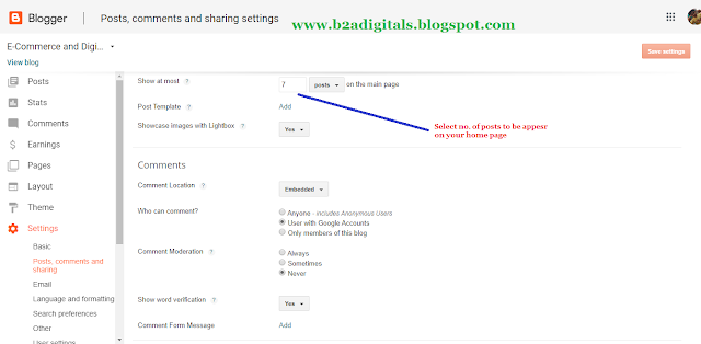 In post section select number of posts which has to be appear on your homepage.