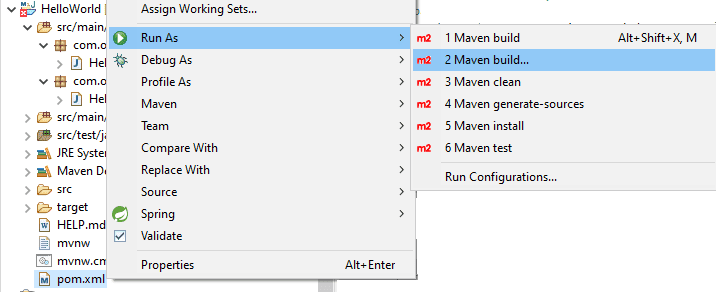 choose run as -> maven build with a right-click on the pom.xml file.