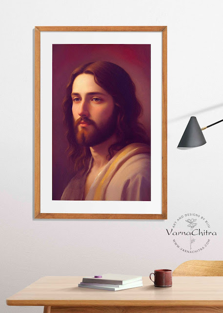 Unique one-of-a-kind digital painting of Jesus christ, handsome and beautiful by Biju P Mathew, varnachitra