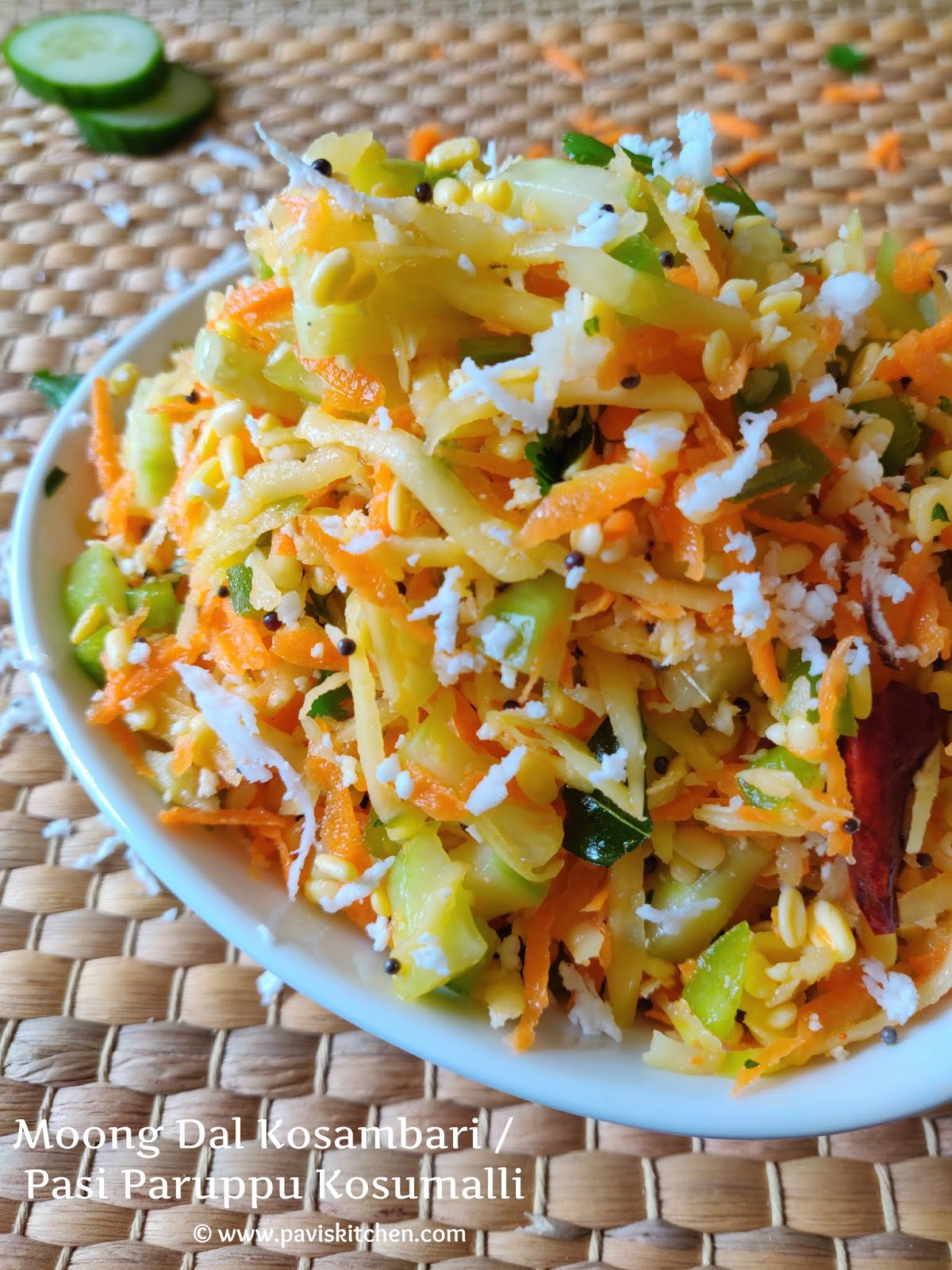 Moong Dal Kosambari | Pasi Paruppu Kosumalli | Moong Dal Vegetable Salad