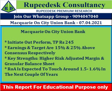 Macquarie On City Union Bank - Rupeedesk Reports