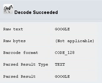 Google barcode decode result