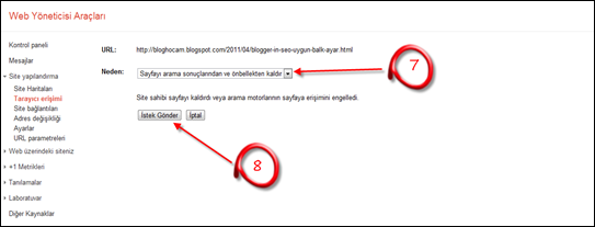 Google Web Yöneticisi Merkezi URL Kaldırma Google Web Yöneticisi Merkezi URL Kaldırma