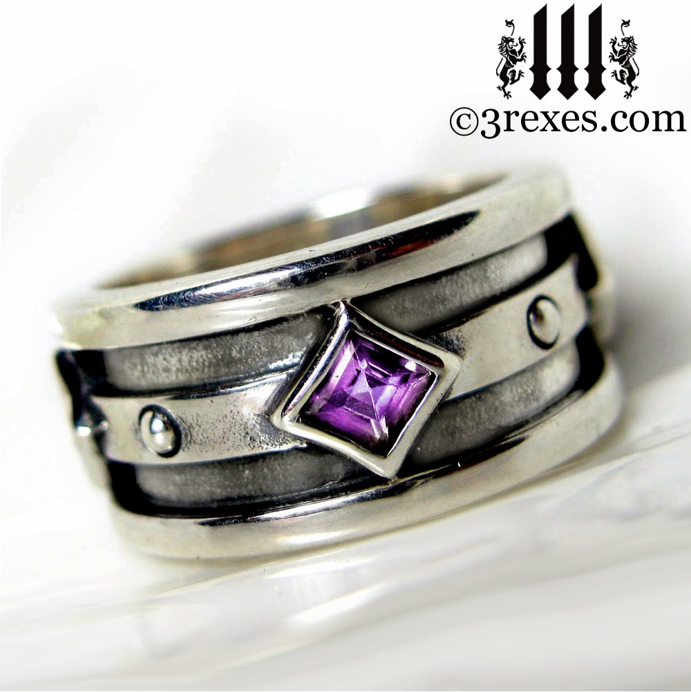 mens silver gothic wedding ring purple amethyst