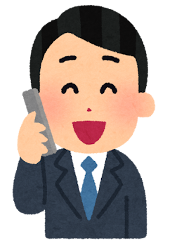 電話をする会社員のイラスト（男性・笑った顔）